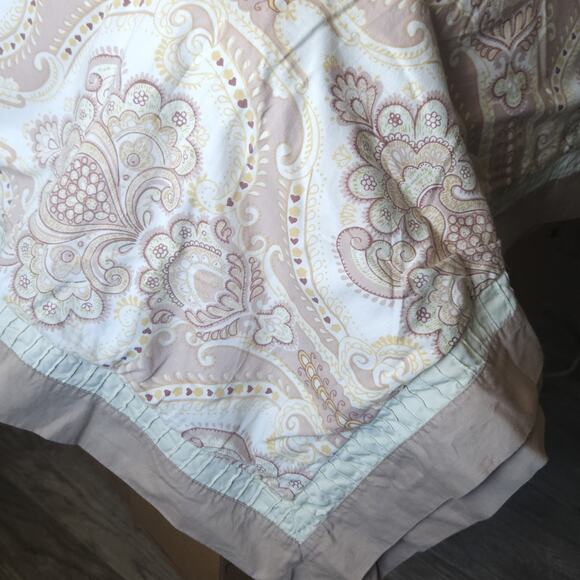 Anthropologie Queen Duvet Cover Sham Set Cotton Green Scrolls Boho RN66170 READ - Picture 1 of 13